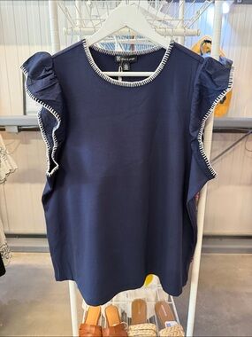 Cable & Gauge Navy Sleeveless Top with White Trim